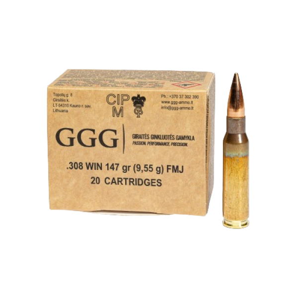 GGG Ammo .223REM, 55 grain (3.6 gram) FMJ bullet